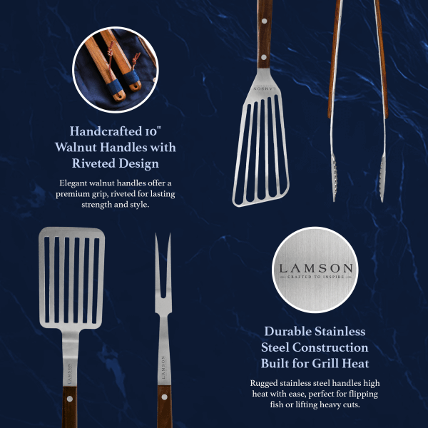 Premier 20" Walnut Heavy-Duty 4-Piece Deluxe BBQ Set - Image 4