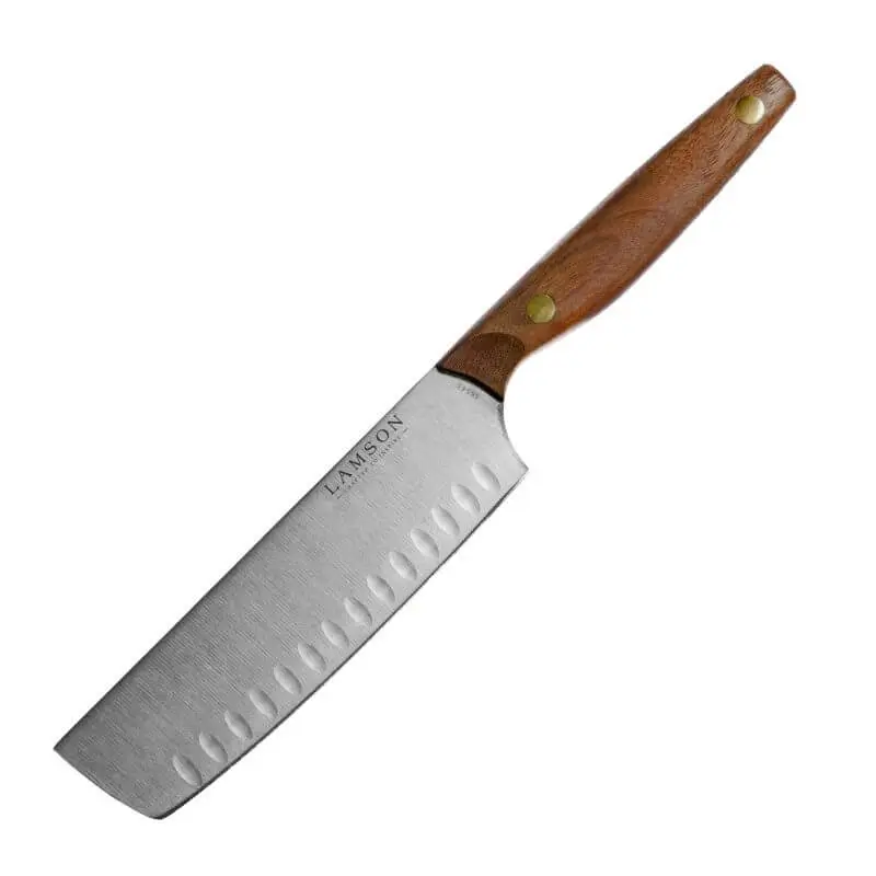 Vintage 7" Nakiri Knife featuring Kullenschliff (Hollow) Edge with Walnut Handle.