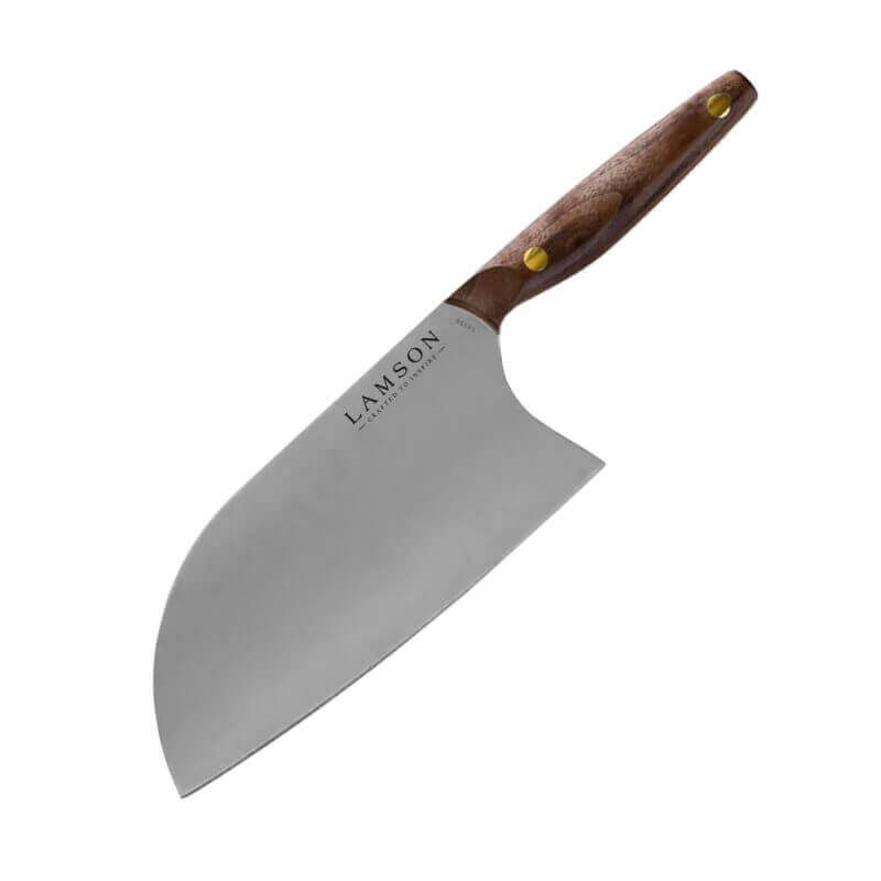 Vintage 8" Large Chinese Santoku Cleaver with Walnut Handle.