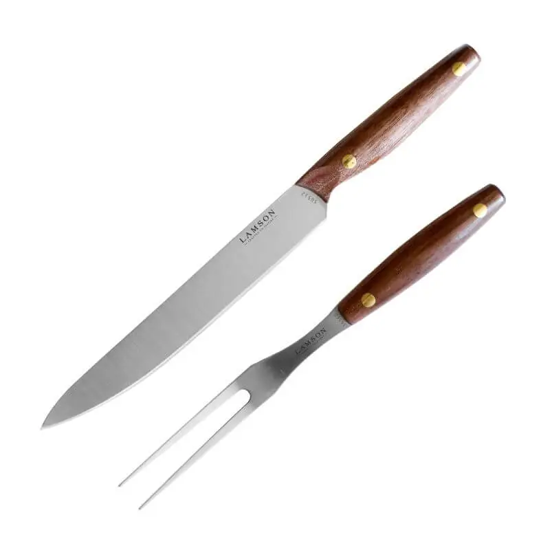 Vintage 2-Piece Carving Set with Walnut Handles. Contains Slicing Knife and Fork.