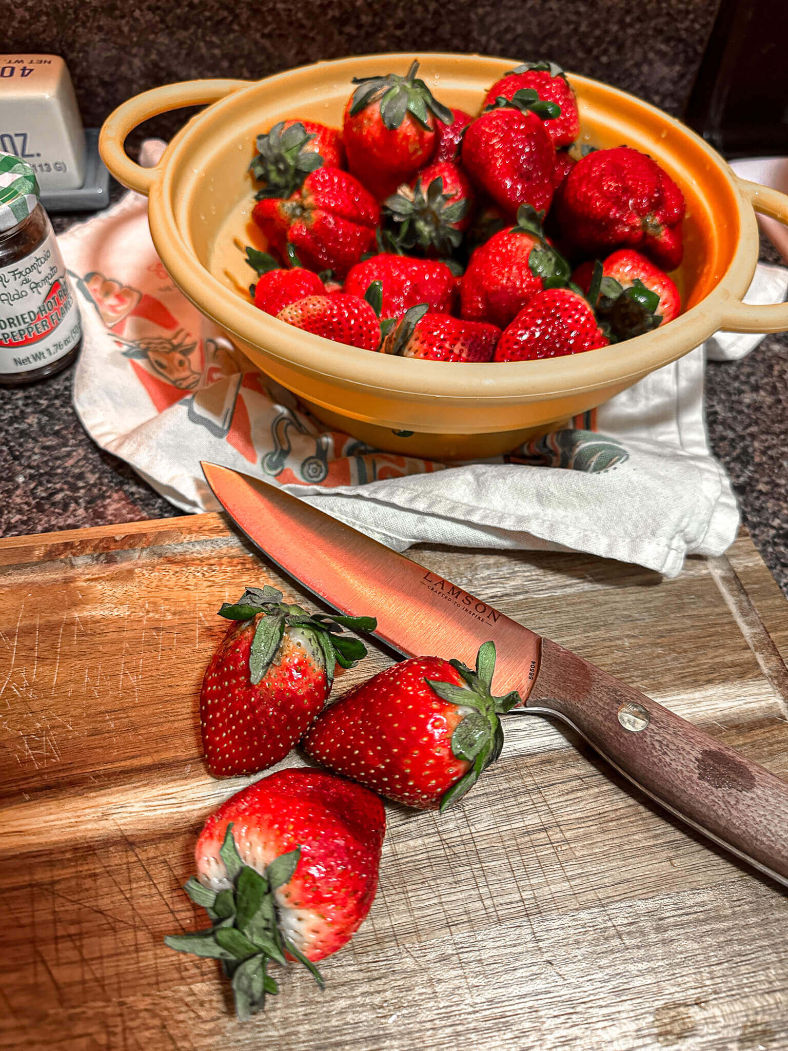Strawberries on a cutting board