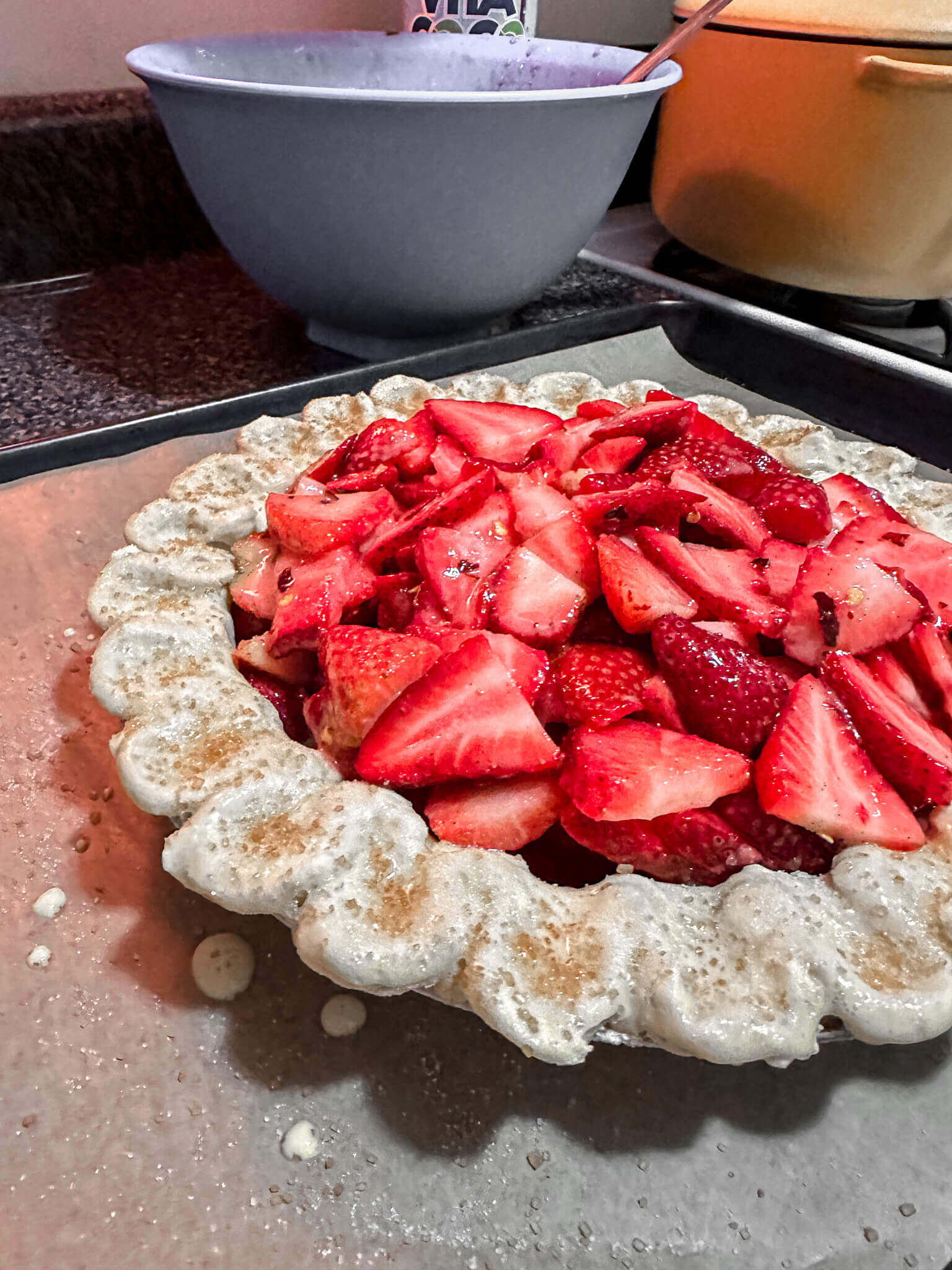 Strawberry Filling in Unbaked Pie