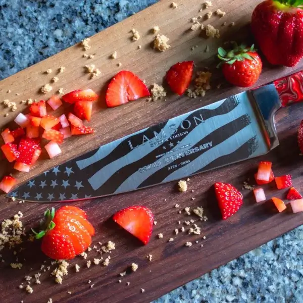 8" Premier Forged Chef's Knife, Red With Special Edition America's 250th detailed laser.